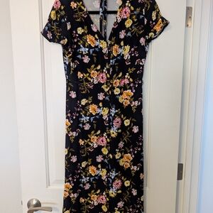 LOFT Navy Floral Midi Dress
